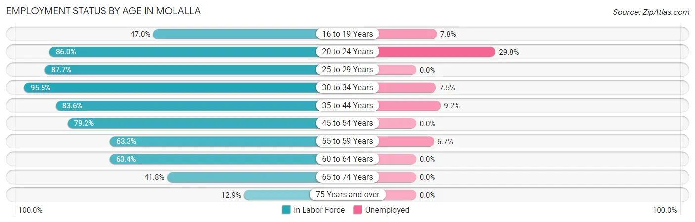 Employment Status by Age in Molalla