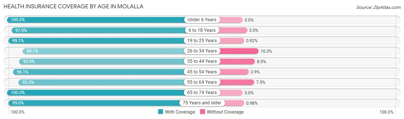 Health Insurance Coverage by Age in Molalla