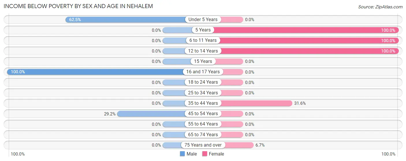 Income Below Poverty by Sex and Age in Nehalem
