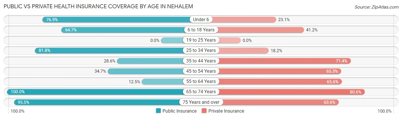 Public vs Private Health Insurance Coverage by Age in Nehalem