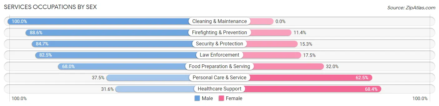 Services Occupations by Sex in North Plains