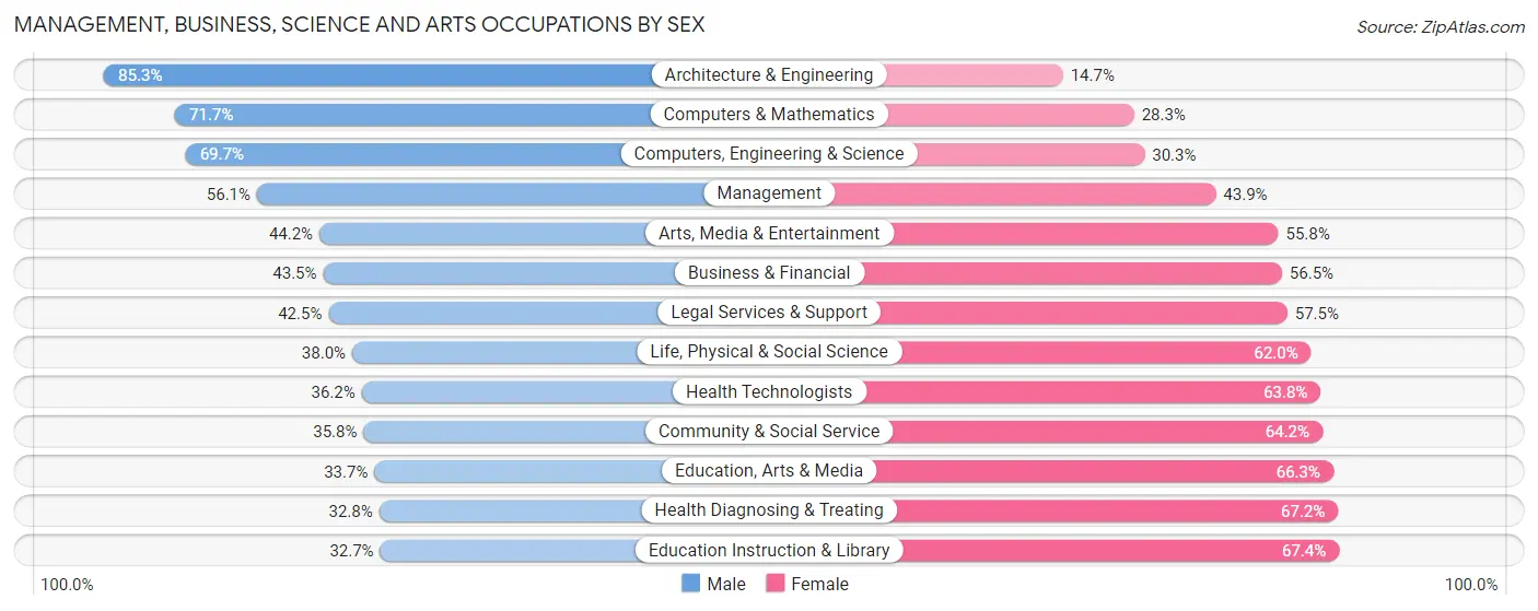 Management, Business, Science and Arts Occupations by Sex in Salem