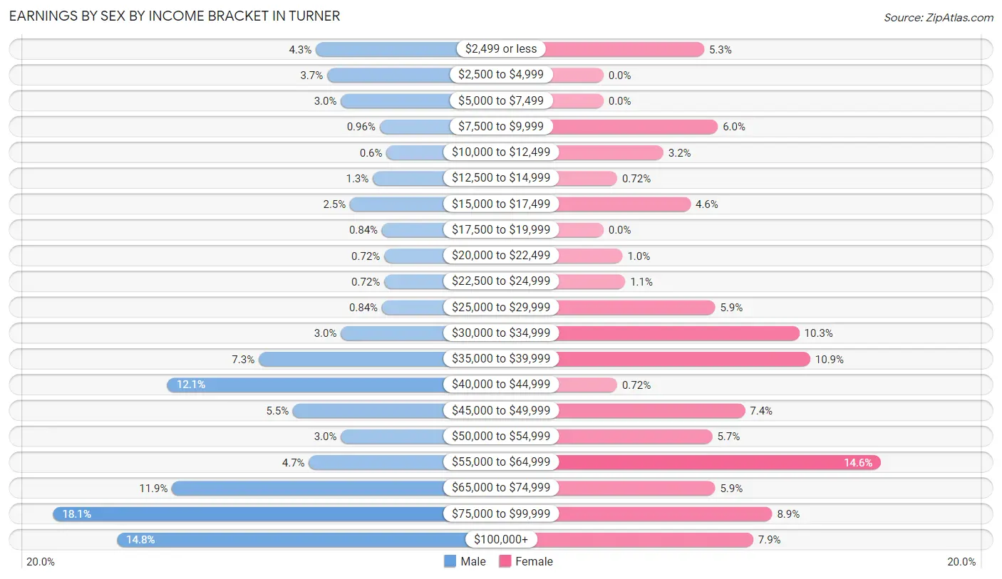 Earnings by Sex by Income Bracket in Turner