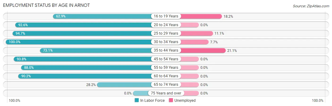 Employment Status by Age in Arnot