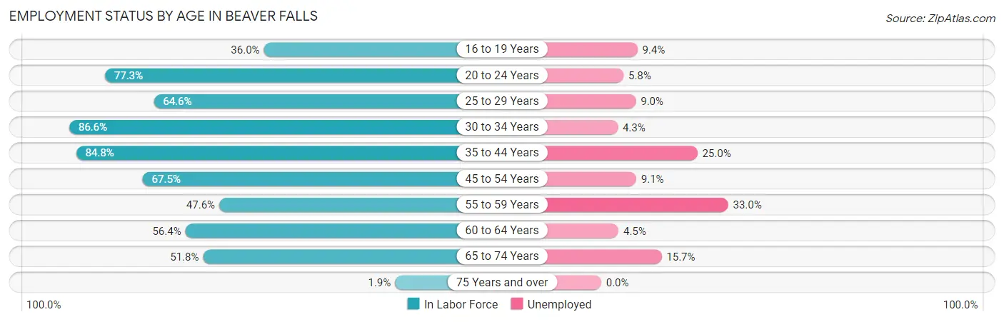 Employment Status by Age in Beaver Falls