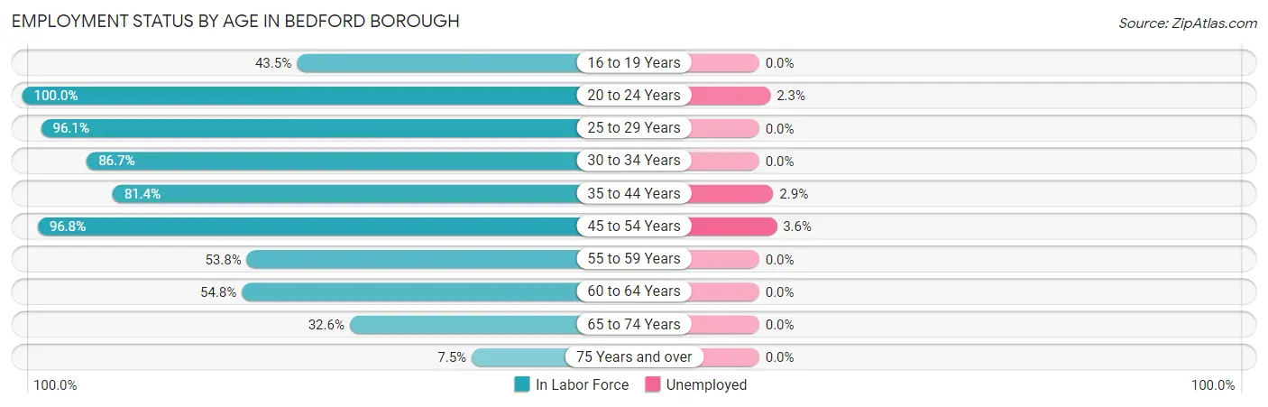 Employment Status by Age in Bedford borough