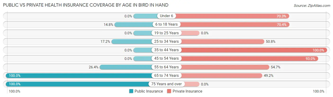 Public vs Private Health Insurance Coverage by Age in Bird In Hand