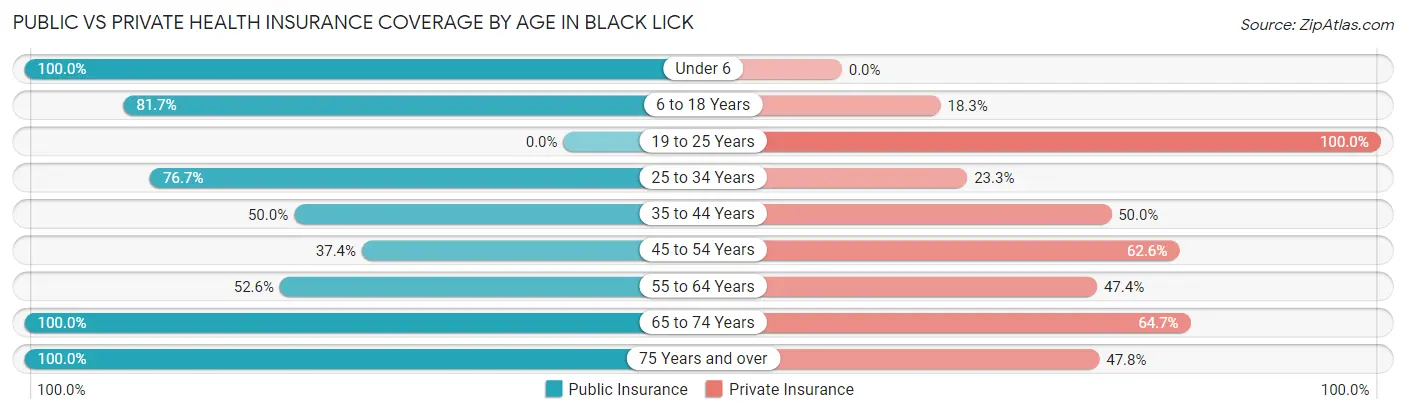 Public vs Private Health Insurance Coverage by Age in Black Lick