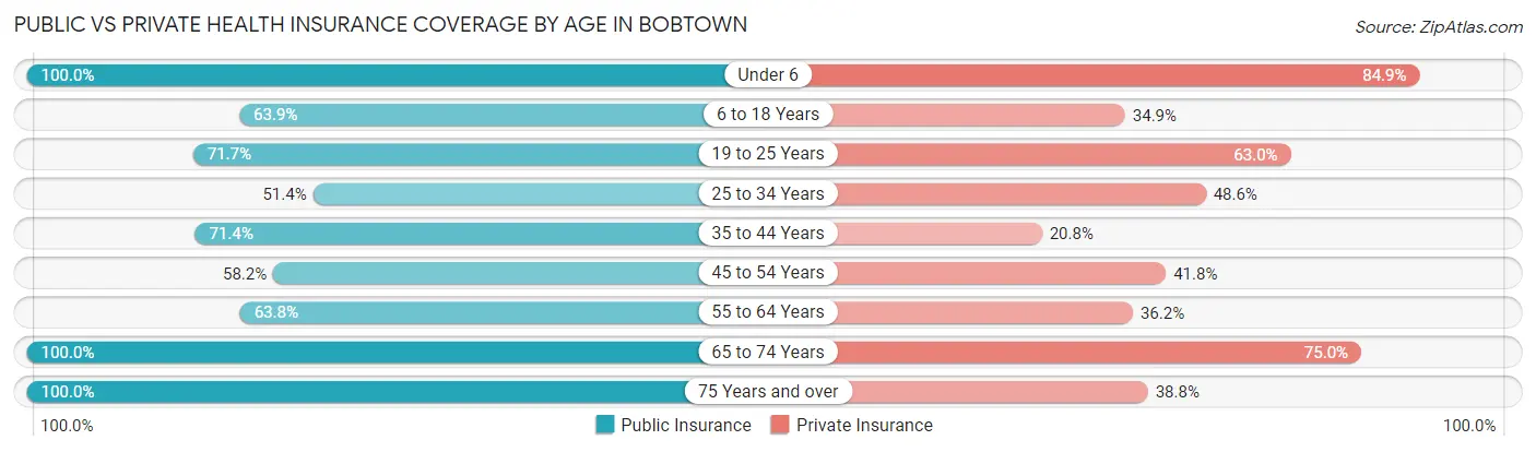 Public vs Private Health Insurance Coverage by Age in Bobtown