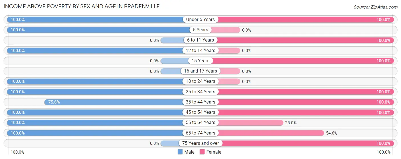 Income Above Poverty by Sex and Age in Bradenville