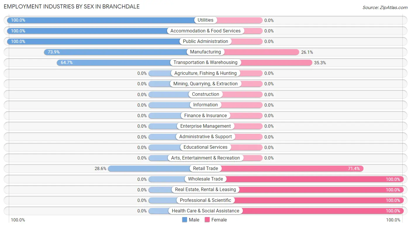 Employment Industries by Sex in Branchdale