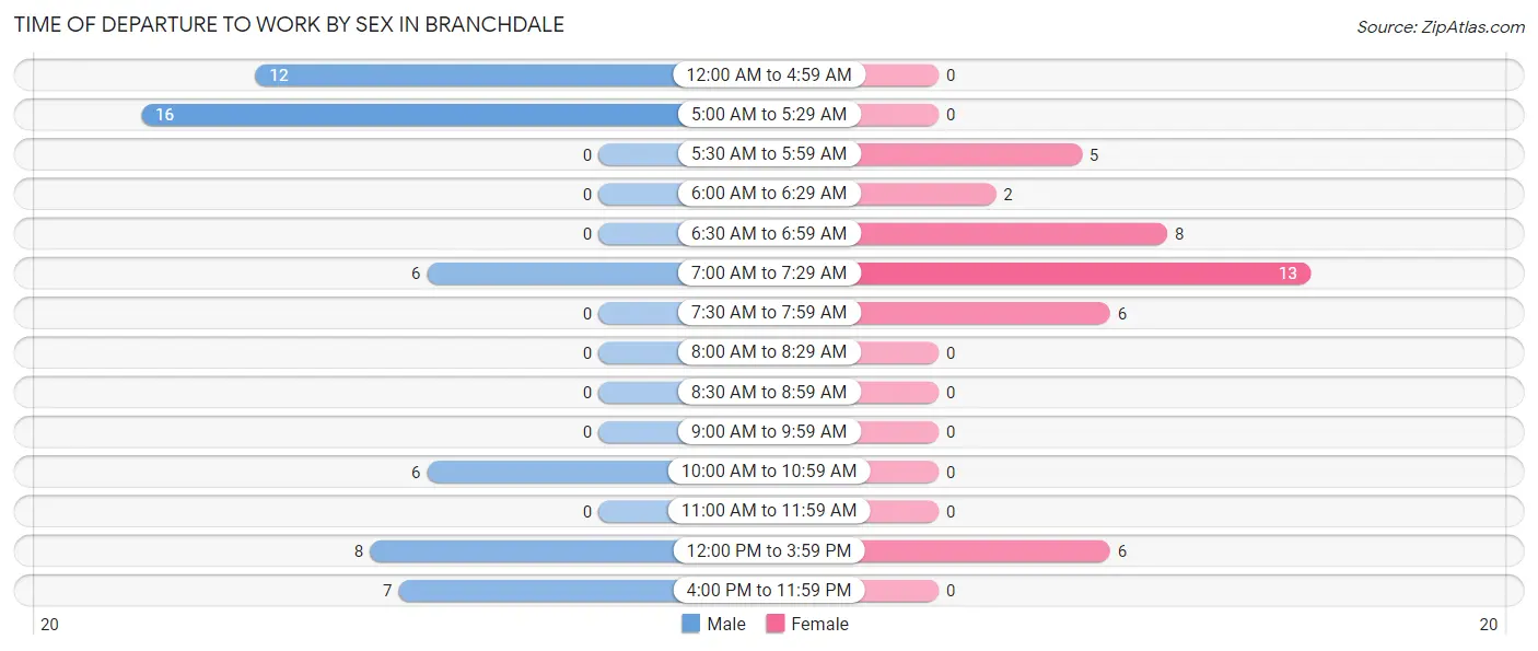 Time of Departure to Work by Sex in Branchdale