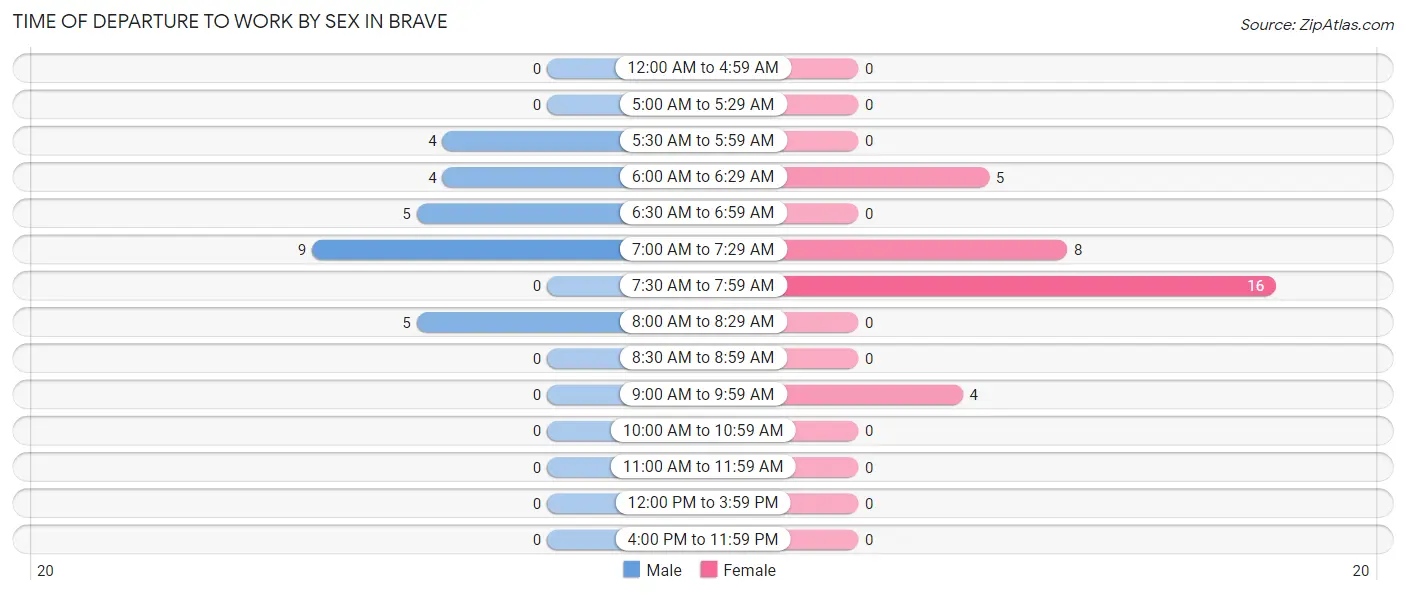 Time of Departure to Work by Sex in Brave