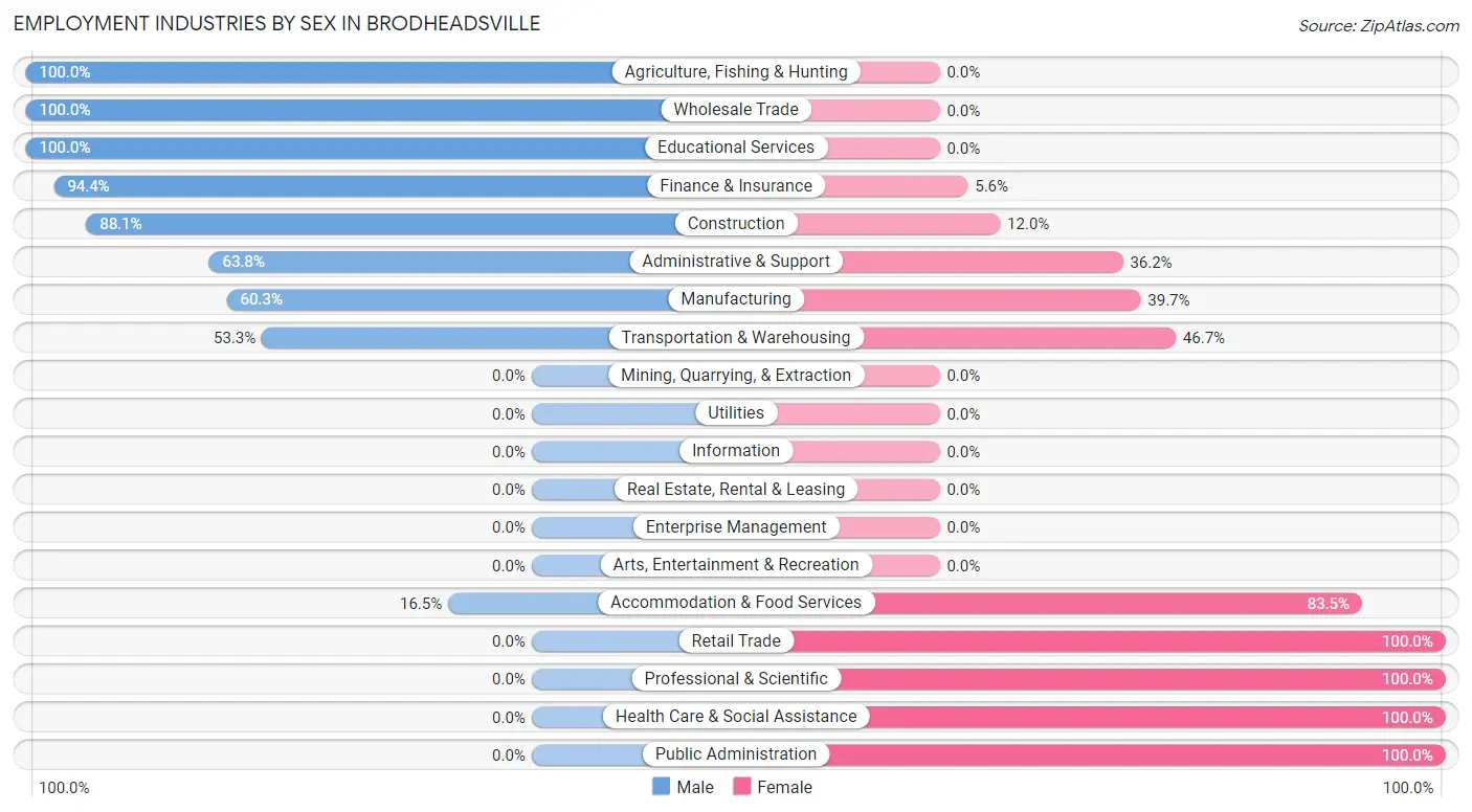 Employment Industries by Sex in Brodheadsville