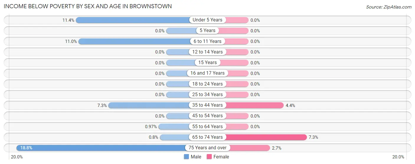 Income Below Poverty by Sex and Age in Brownstown