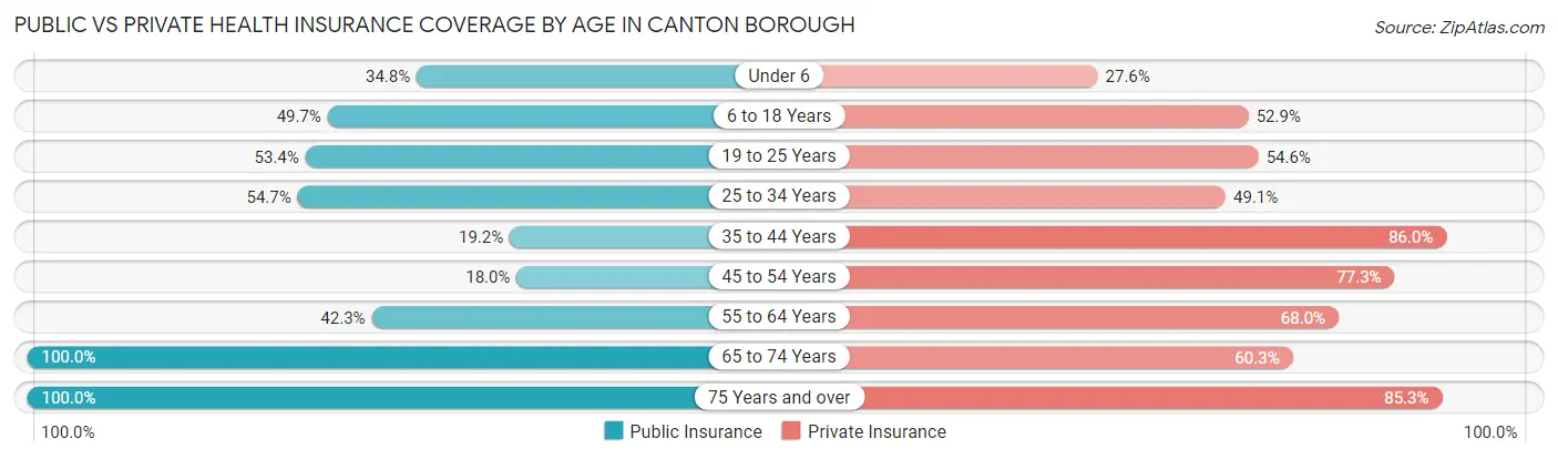 Public vs Private Health Insurance Coverage by Age in Canton borough