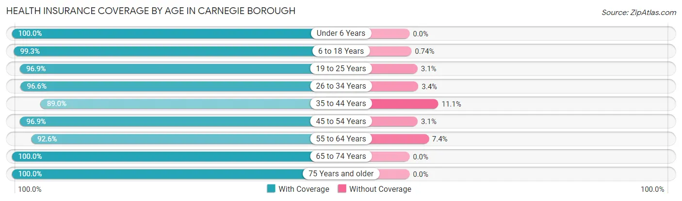 Health Insurance Coverage by Age in Carnegie borough