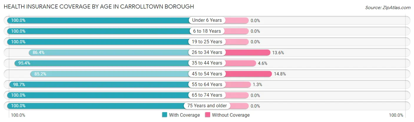 Health Insurance Coverage by Age in Carrolltown borough
