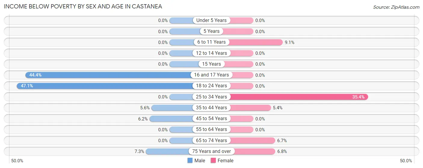 Income Below Poverty by Sex and Age in Castanea