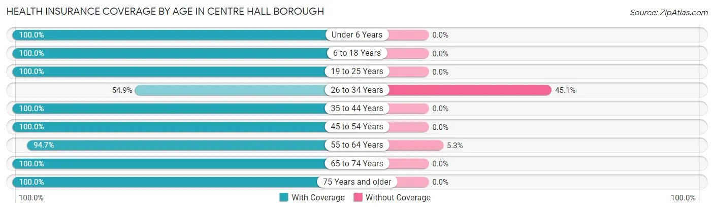 Health Insurance Coverage by Age in Centre Hall borough