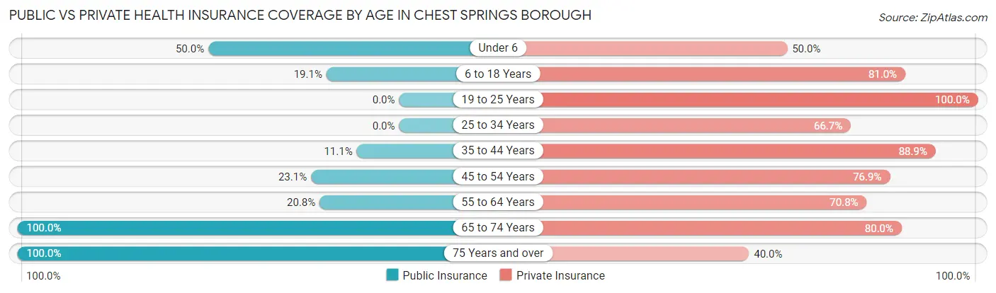 Public vs Private Health Insurance Coverage by Age in Chest Springs borough