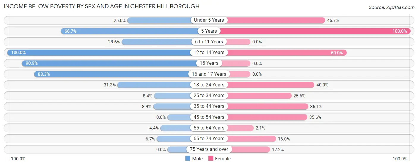 Income Below Poverty by Sex and Age in Chester Hill borough