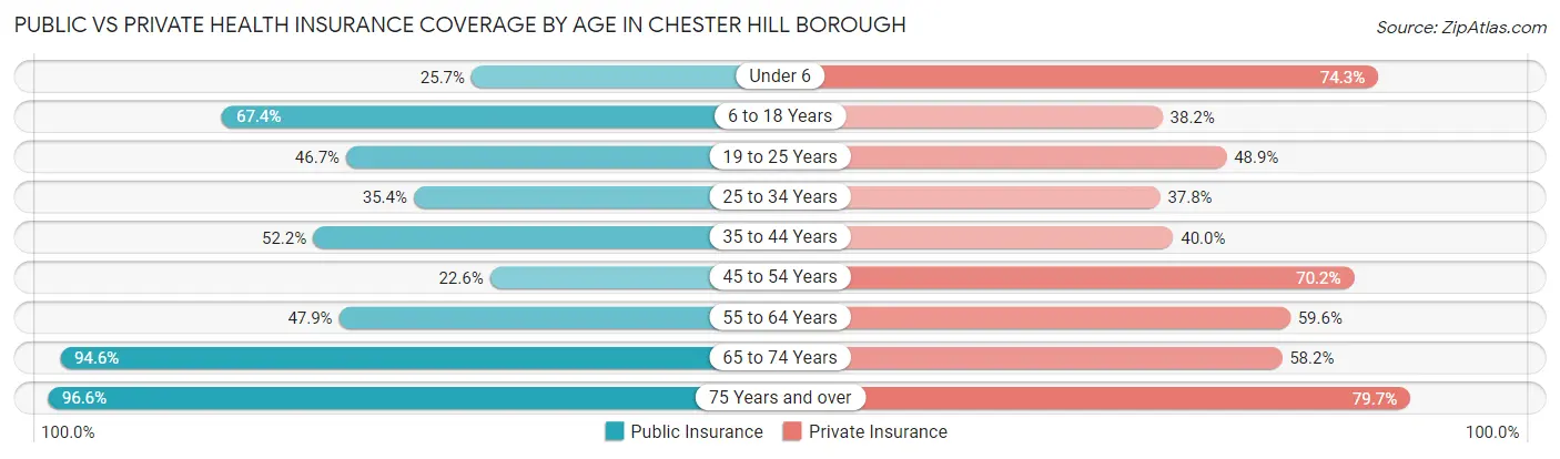 Public vs Private Health Insurance Coverage by Age in Chester Hill borough