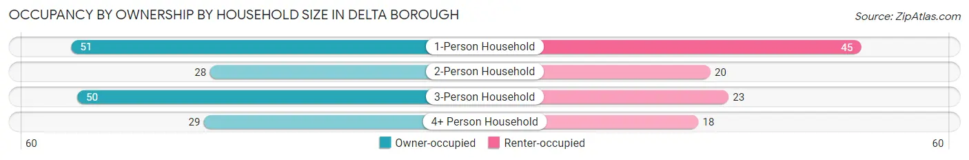 Occupancy by Ownership by Household Size in Delta borough