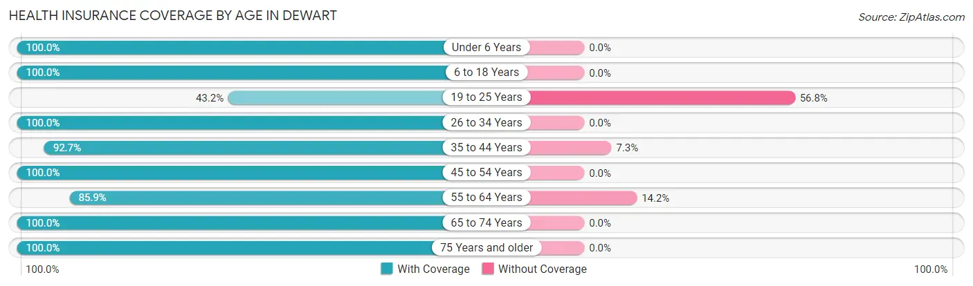 Health Insurance Coverage by Age in Dewart