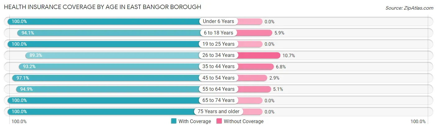 Health Insurance Coverage by Age in East Bangor borough