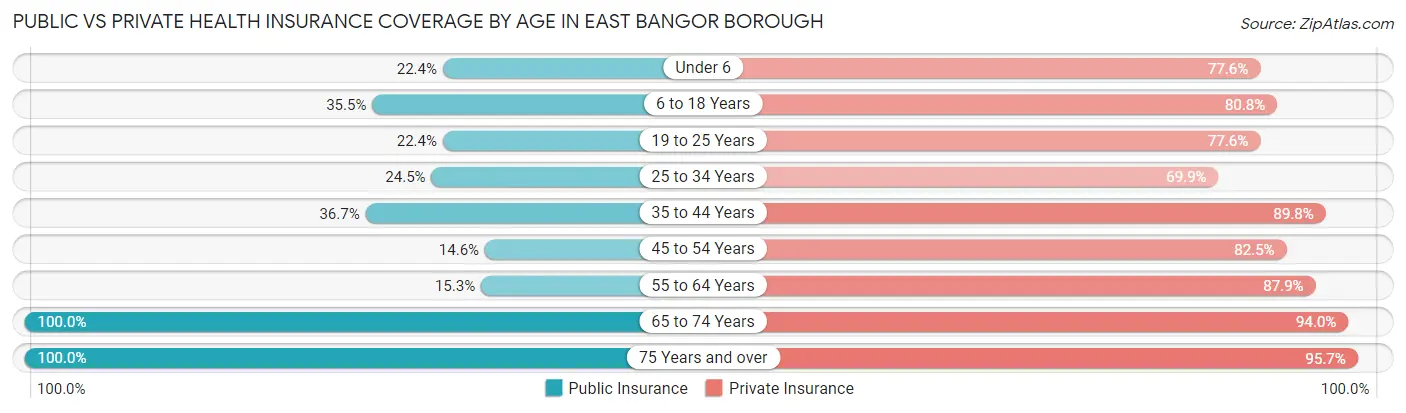 Public vs Private Health Insurance Coverage by Age in East Bangor borough