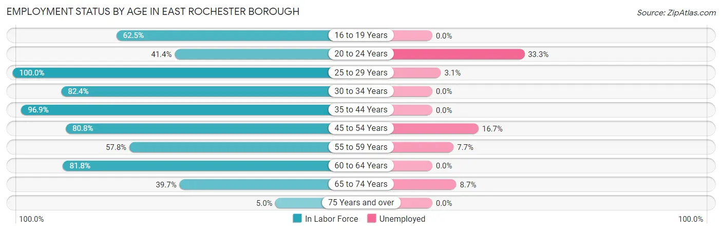 Employment Status by Age in East Rochester borough