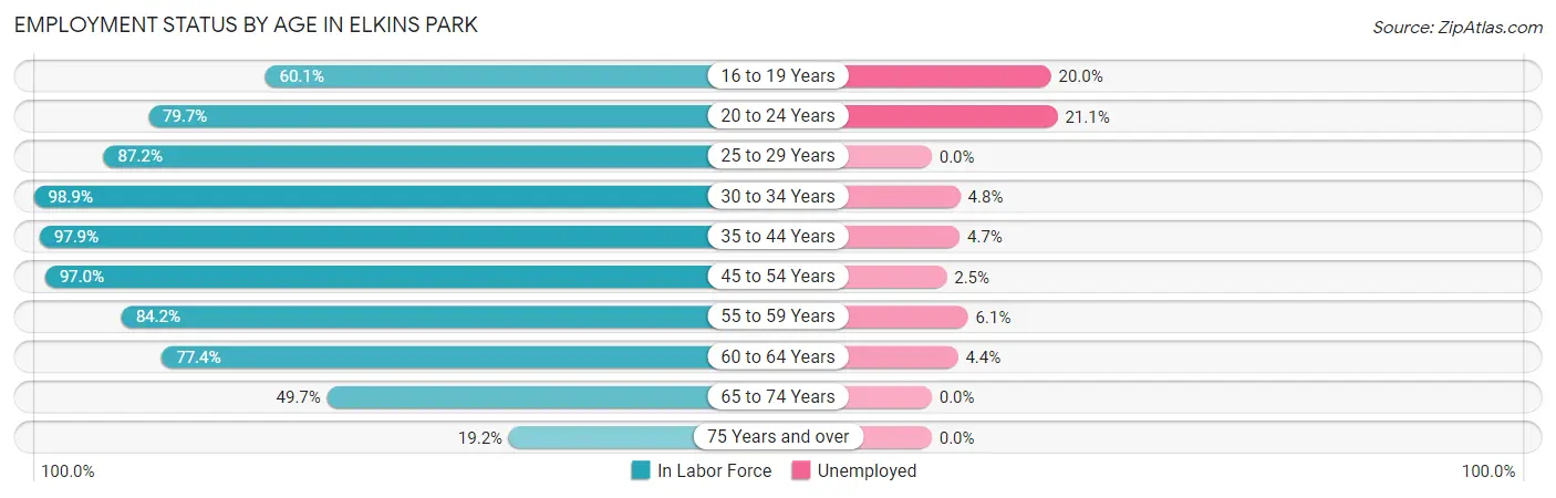 Employment Status by Age in Elkins Park