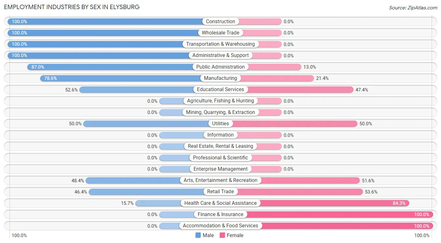 Employment Industries by Sex in Elysburg