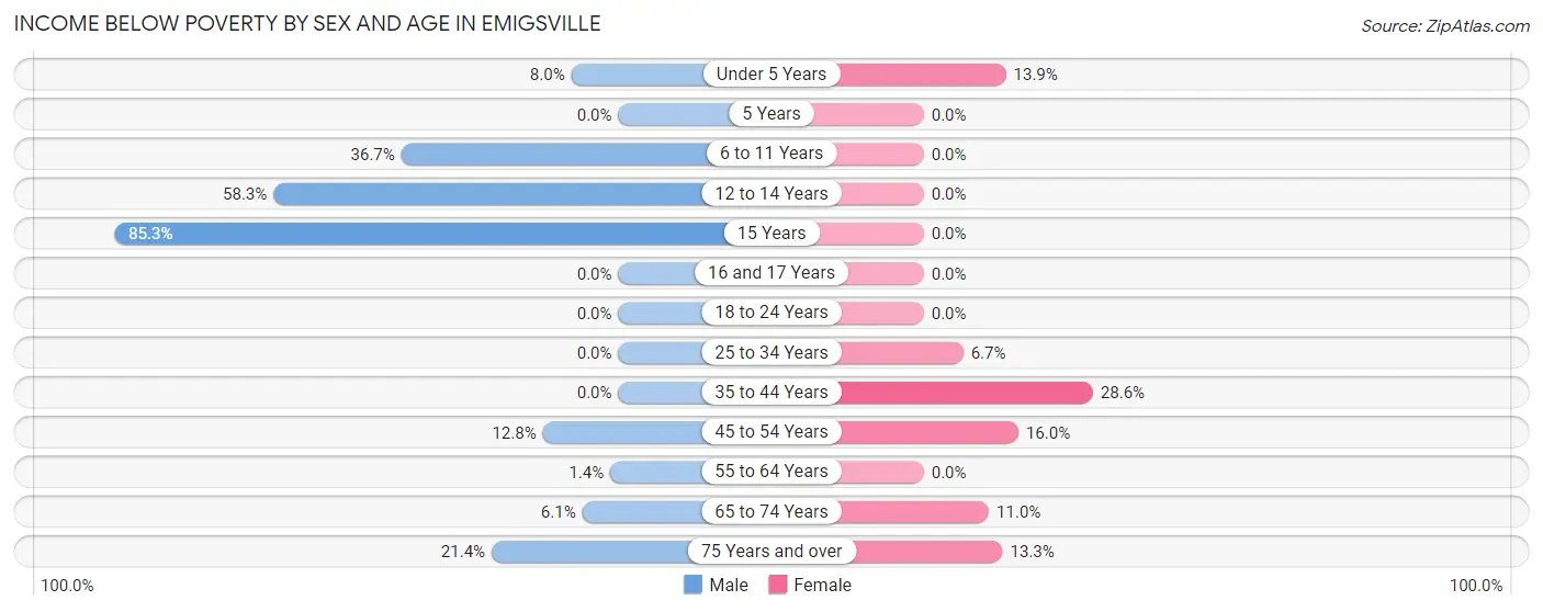 Income Below Poverty by Sex and Age in Emigsville
