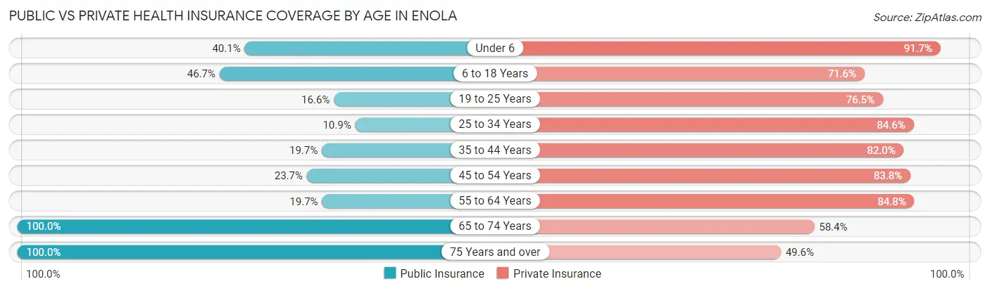 Public vs Private Health Insurance Coverage by Age in Enola
