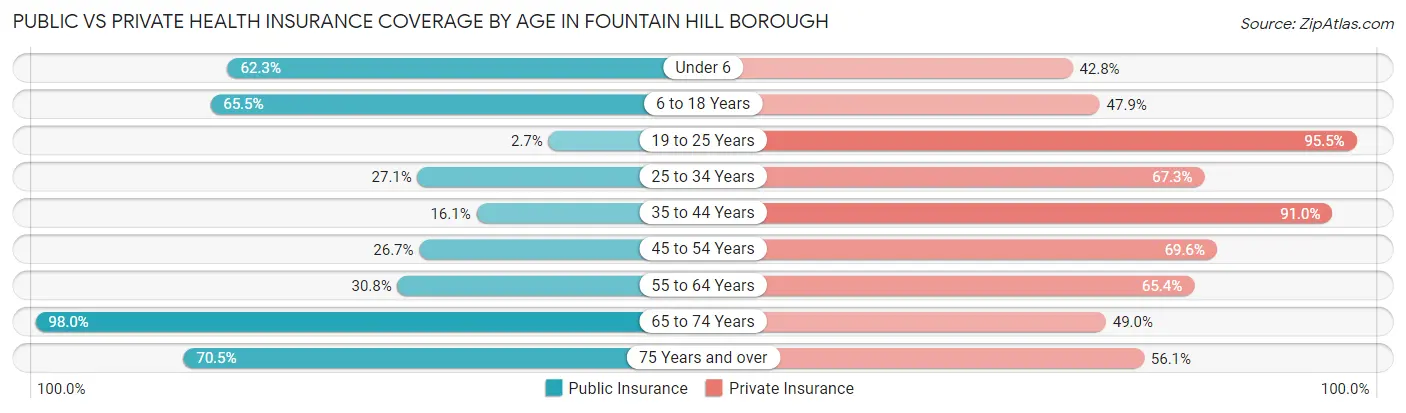 Public vs Private Health Insurance Coverage by Age in Fountain Hill borough
