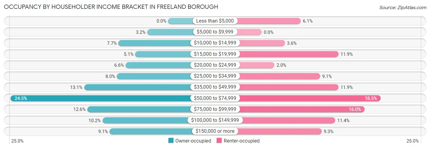 Occupancy by Householder Income Bracket in Freeland borough