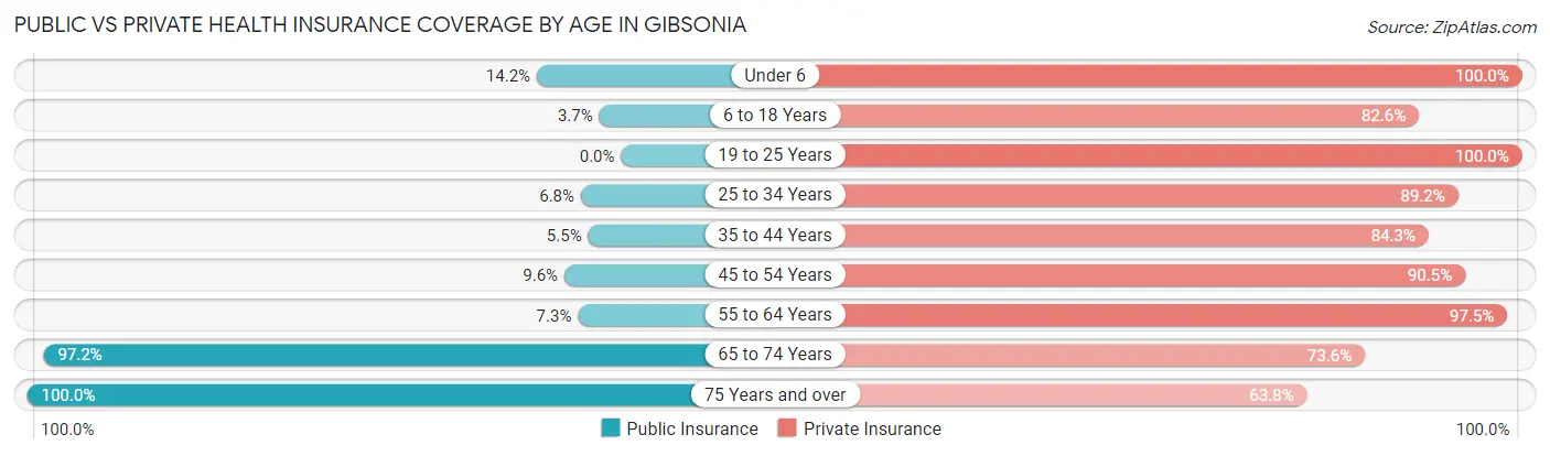 Public vs Private Health Insurance Coverage by Age in Gibsonia