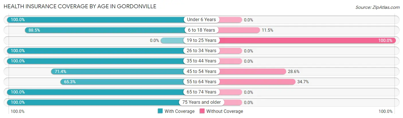 Health Insurance Coverage by Age in Gordonville