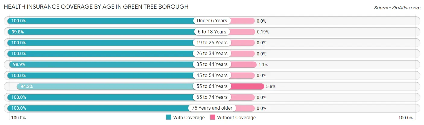 Health Insurance Coverage by Age in Green Tree borough