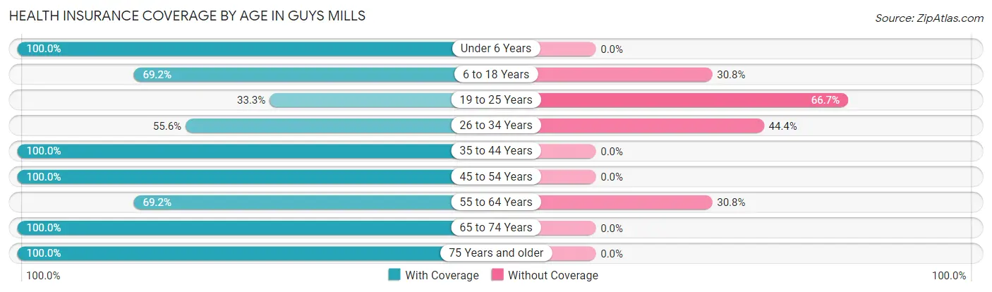 Health Insurance Coverage by Age in Guys Mills