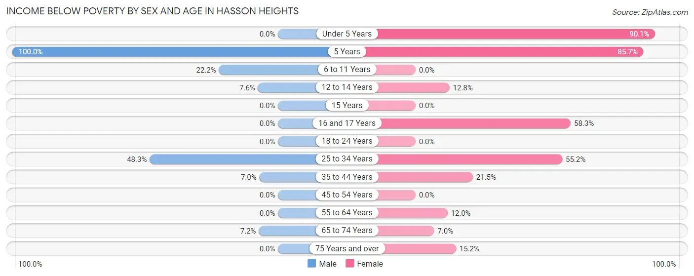 Income Below Poverty by Sex and Age in Hasson Heights