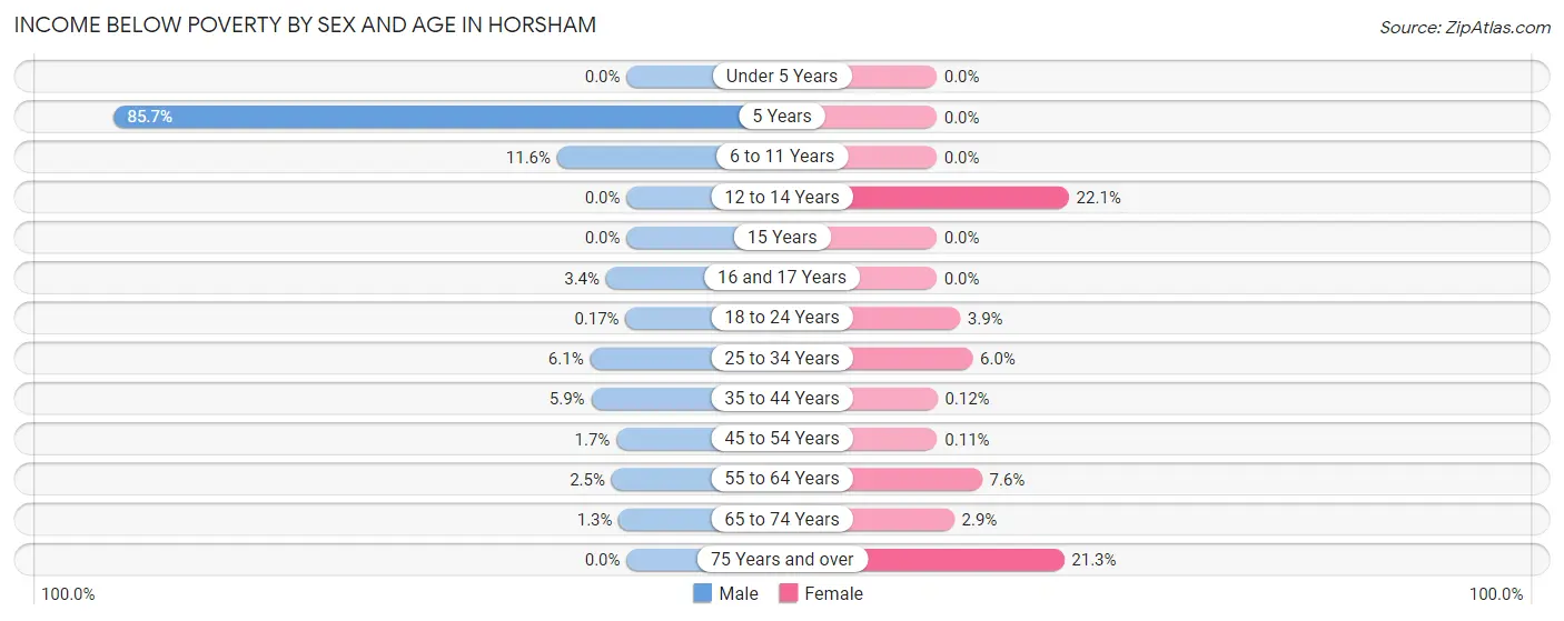 Income Below Poverty by Sex and Age in Horsham