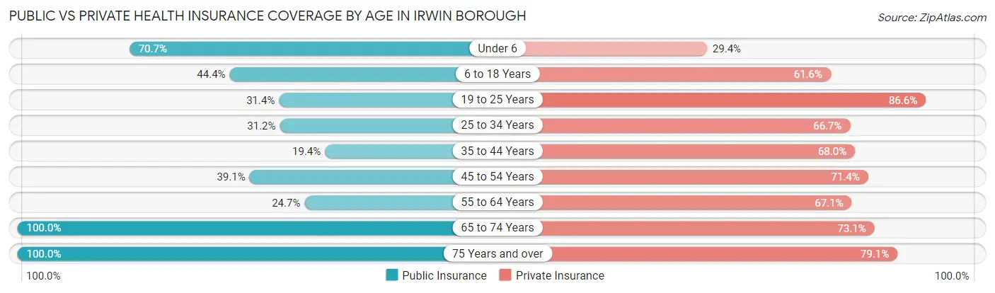 Public vs Private Health Insurance Coverage by Age in Irwin borough