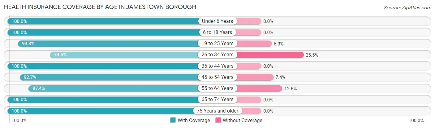 Health Insurance Coverage by Age in Jamestown borough