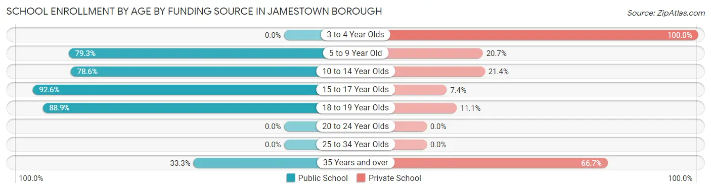 School Enrollment by Age by Funding Source in Jamestown borough