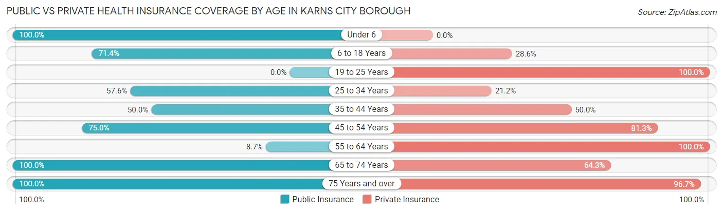 Public vs Private Health Insurance Coverage by Age in Karns City borough