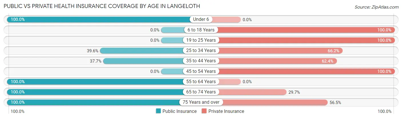 Public vs Private Health Insurance Coverage by Age in Langeloth
