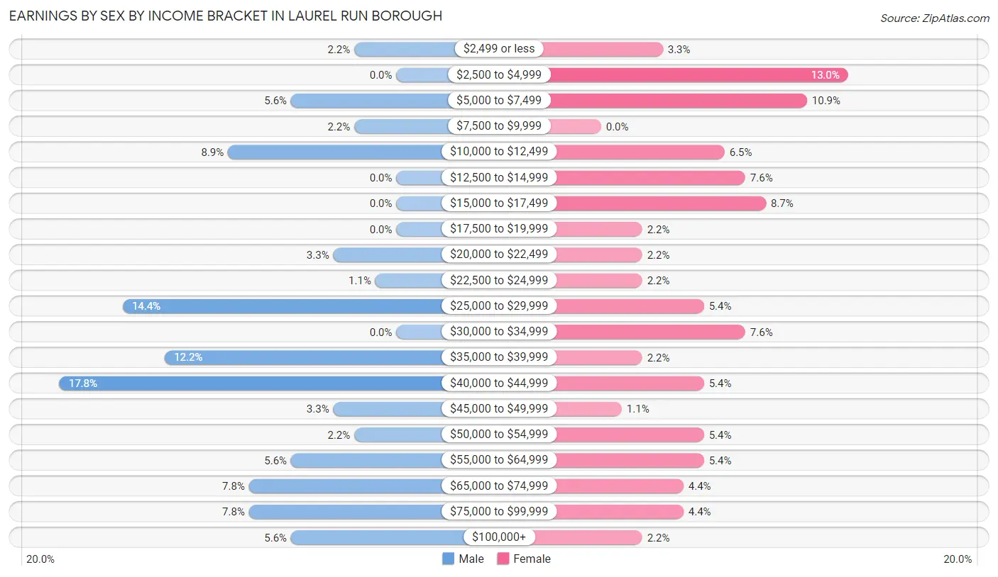 Earnings by Sex by Income Bracket in Laurel Run borough